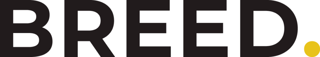 The image features the word "BREED" in bold black letters with a yellow dot at the end on a white background.