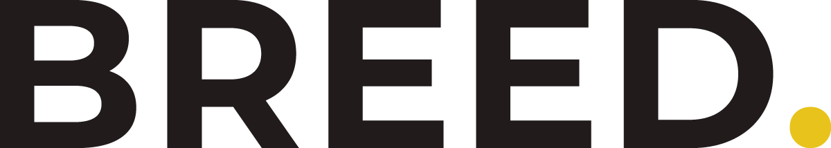 The image features the word "BREED" in bold black letters with a yellow dot at the end on a white background.