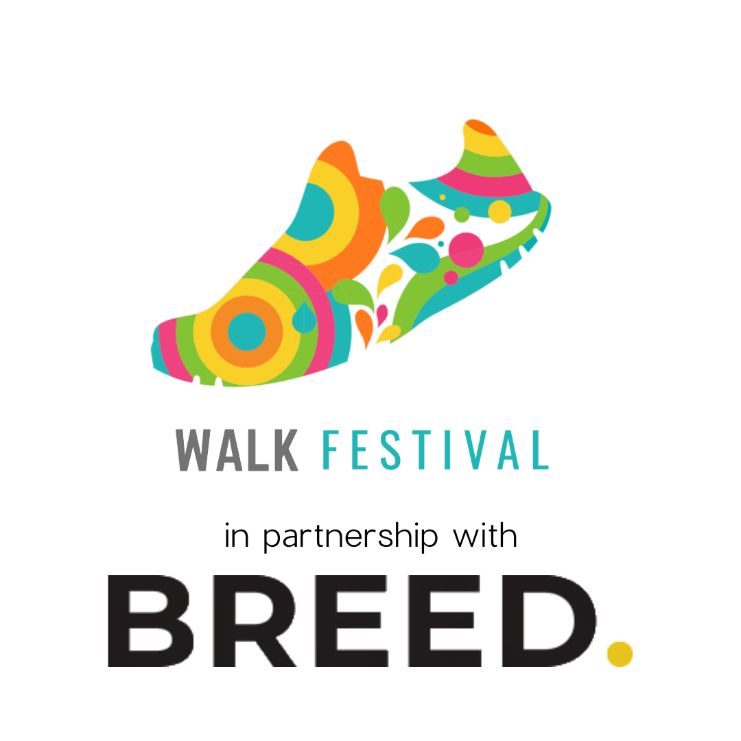 Colorful shoe design featuring the vibrant "Walk Festival" text, complemented by the iconic "Breed" logo below.